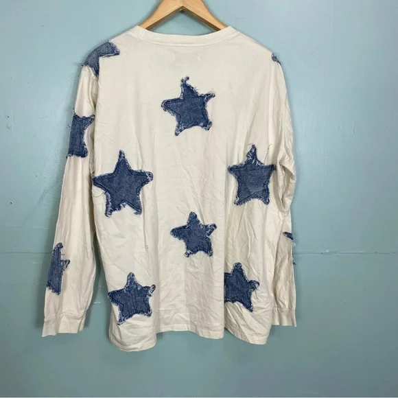 Free People One Teaspoon Denim Star BF Long Sleeve Top Cream XL - Picture 5 of 5